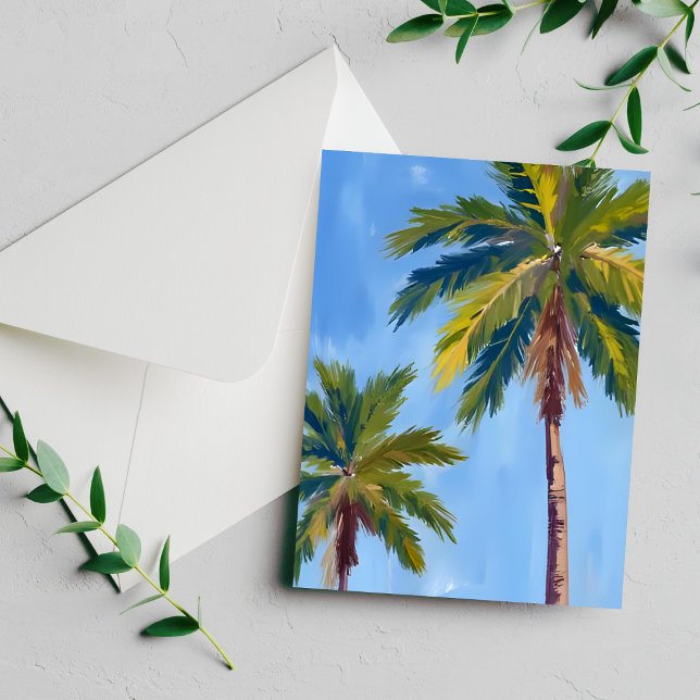 Tarjeta tropical acuarela de palmeras (Subido por el creador)