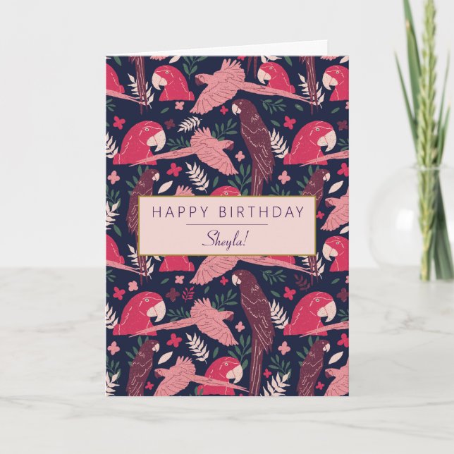 Tarjeta Tropical Ara Parrot Pattern Personalized Birthday  (Anverso)