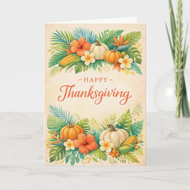 Tarjeta Tropical Autumn Thanksgiving Pumpkin Floral  (Anverso)