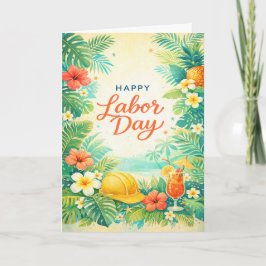 Tarjeta Tropical Beach Flowers Happy Labor Day