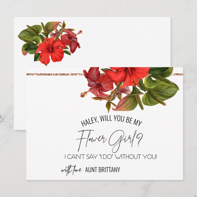 Tarjeta Tropical Breeze ¿Quieres ser mi dama de fl (Anverso / Reverso)