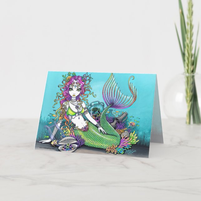 Tarjeta tropical de la sirena del arco iris de (Anverso)