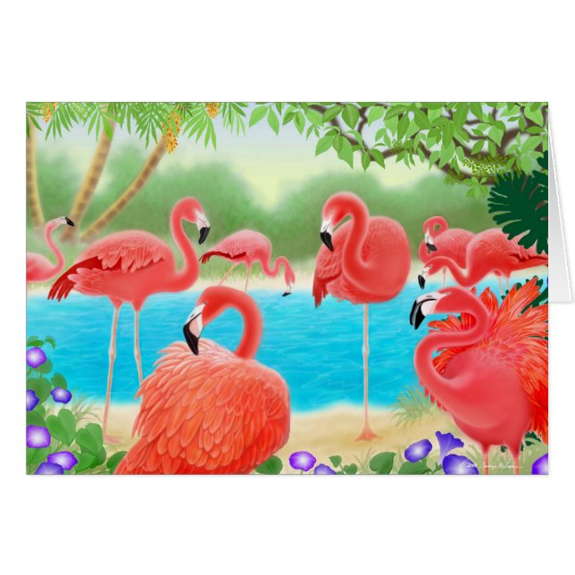 Tarjeta tropical de los flamencos (Anverso (Horizontal))