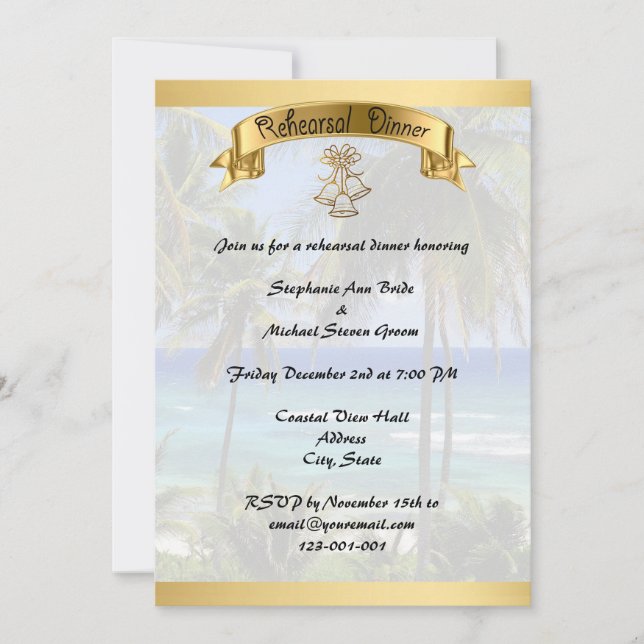 Tarjeta tropical del ensayo de la boda del destino (Anverso)