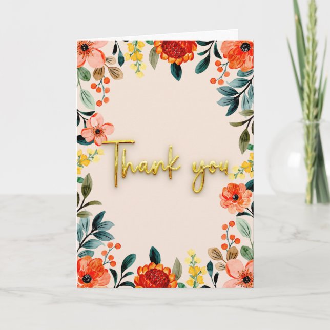 Tarjeta Tropical flowers and gold Thank You Card (Anverso)