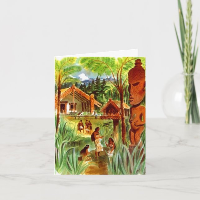 Tarjeta Tropical Hawaii Tiki Mahalo Gracias Ti (Anverso)