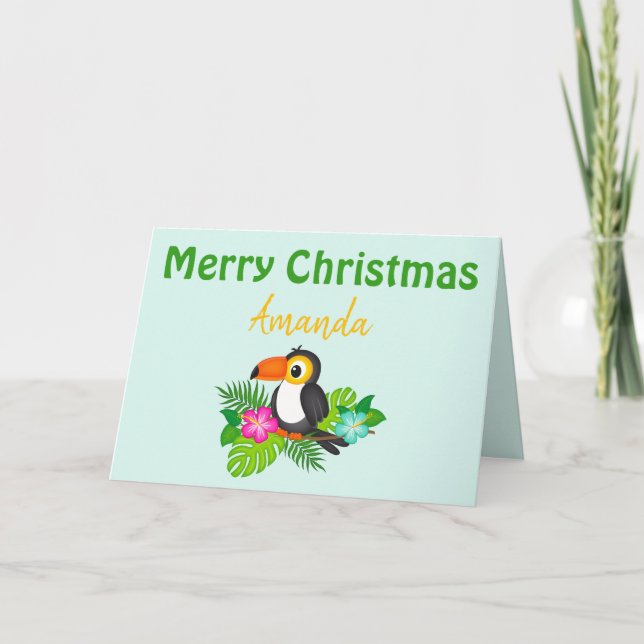 Tarjeta Tropical Merry Christmas Toucan (Anverso)