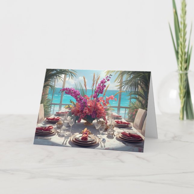 Tarjeta 🌺 Tropical Seaside Thanksgiving – Elegant Card (Anverso)