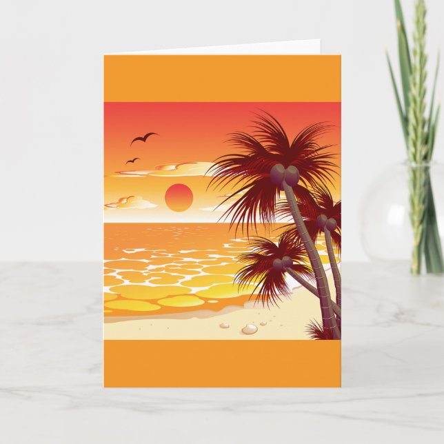 Tarjeta Tropical Sunset Beach Palm Tree Island (Anverso)