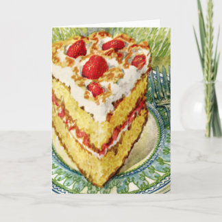 Tarjeta Trozo de tarta de capa blanca con fresas