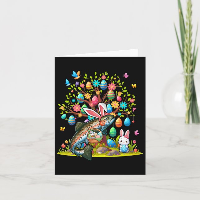 Tarjeta Trucha Pescado Bunny Eggs Pascua Cute Tree Costume (Anverso)