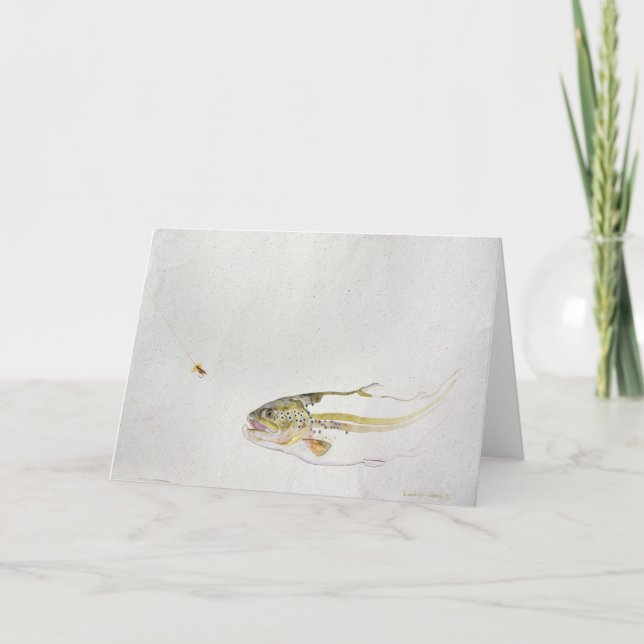 Tarjeta Trucha que persigue la mosca de un pescador (Anverso)