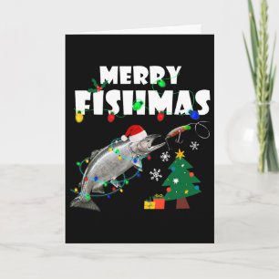 Tarjeta Trucha Steelhead Feliz Fishmas Navidad Rey Trou