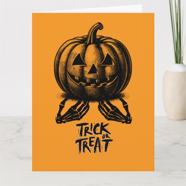 Tarjeta Truco De Calabaza naranja O Mano De Calavera Tramp (Anverso)