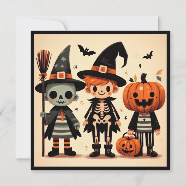 Tarjeta Truco de Halloween o retro de tratantes (Anverso)
