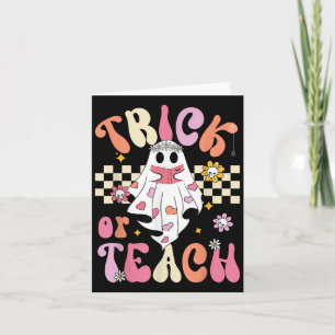 Tarjeta Truco Floral Retro O Enseñar Fantasma Halloween T