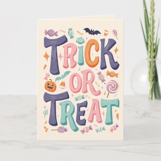 Tarjeta Truco O Tratamiento Pastel Halloween (Anverso)
