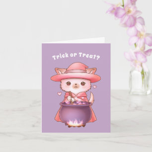 Tarjeta Truco o trato adorable Halloween Pomchi Bruja