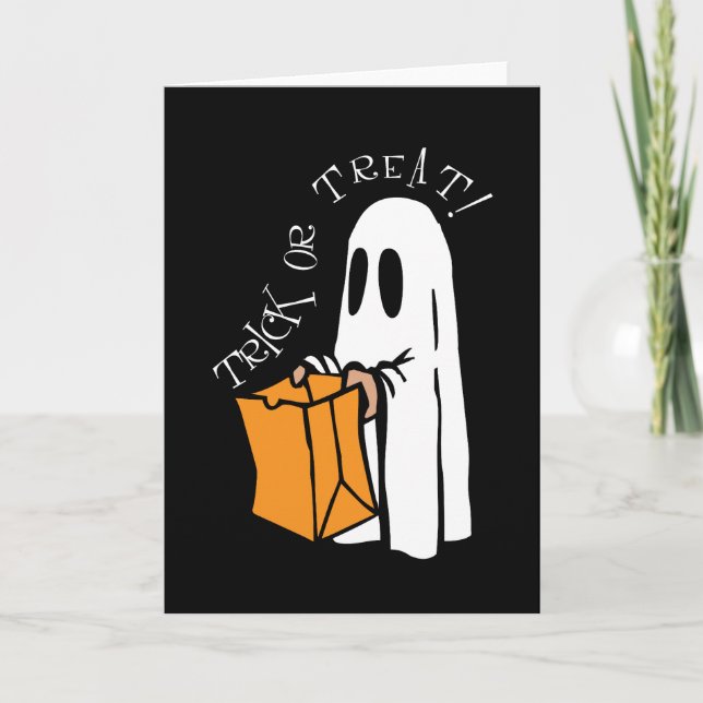 Tarjeta Truco o trato al fantasma de Halloween (Anverso)
