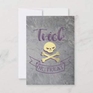 Tarjeta Truco o trato cinta de Halloween de calavera y hue