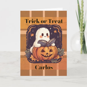 Tarjeta Truco o trato de fantasmas de calabaza de Hallowee