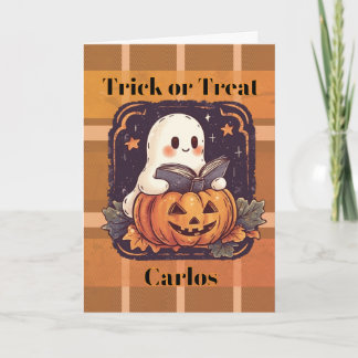 Tarjeta Truco o trato de fantasmas de calabaza de Hallowee
