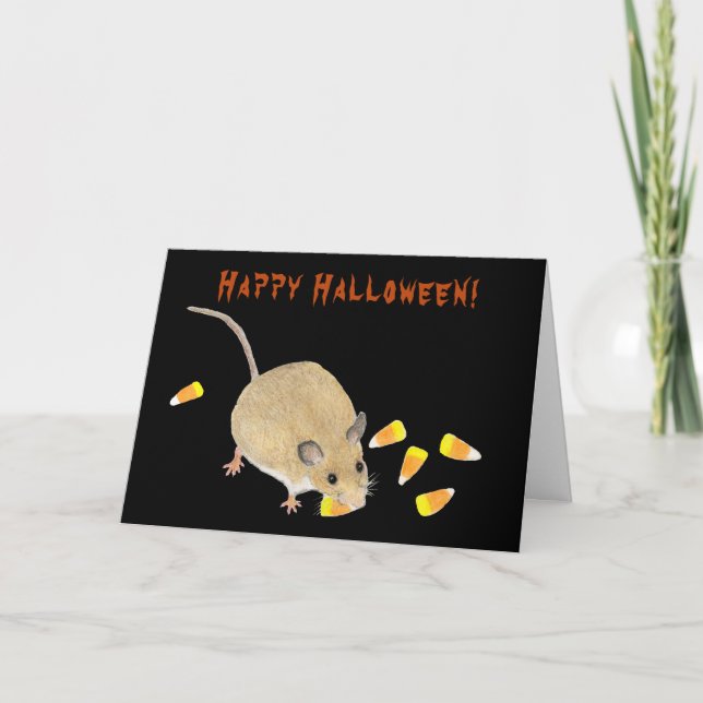 Tarjeta Truco o trato del ratón de Halloween con cuernos d (Anverso)