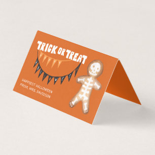 Tarjeta Truco o trato   Esqueleto de jengibre de Halloween