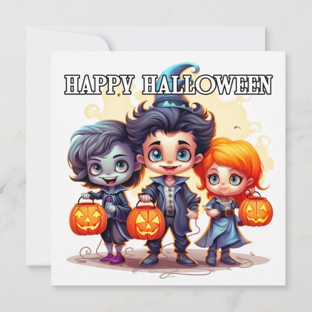 Tarjeta Truco O Trato Feliz Halloween Para Los Niños (Anverso)