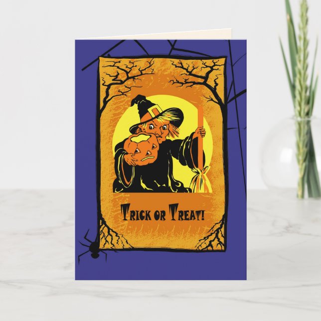 Tarjeta ¡Truco o trato! Vintage Witch Halloween (Anverso)