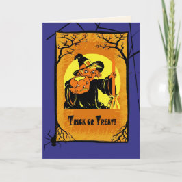 Tarjeta ¡Truco o trato! Vintage Witch Halloween