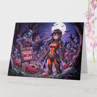 Tarjeta Truco o Trato Zombies de Halloween repartiendo Cer