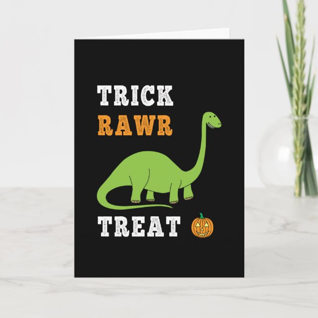 Tarjeta Truco Rugido Trato Lindo Brontosaurio Dino Hallowe (Anverso)
