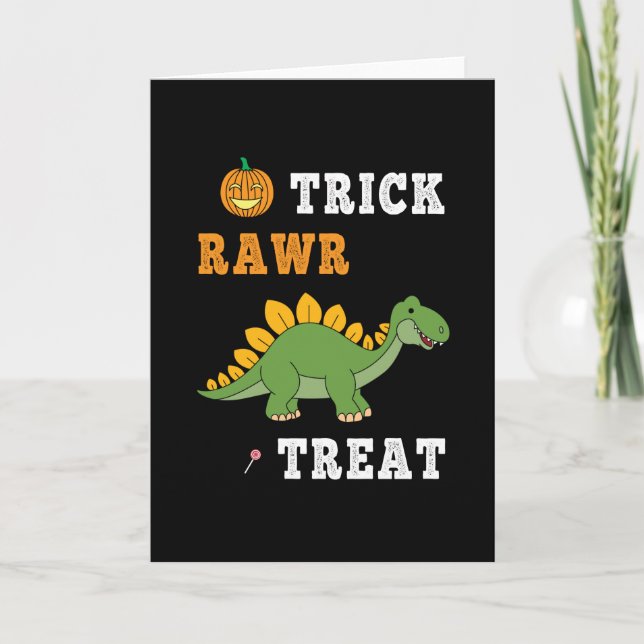 Tarjeta Truco Rugido Trato Lindo Halloween Stegosaurus Din (Anverso)