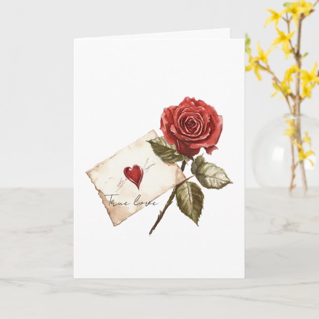 Tarjeta True Love Red Rose Letter Heart (flor amarilla)