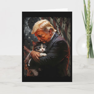 Tarjeta Trump Abrazando a un Gato Naranja 2025 Hacer que l