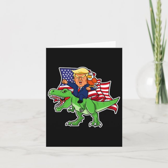 Tarjeta Trump montando un dinosaurio Trex divertido Merica (Anverso)