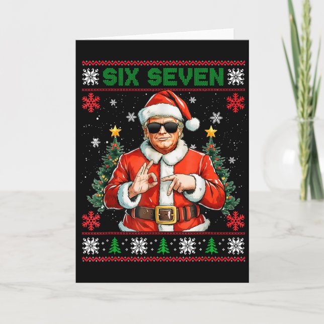Tarjeta Trump Says 67 Meme Six Seven Funny Ugly Christmas  (Anverso)