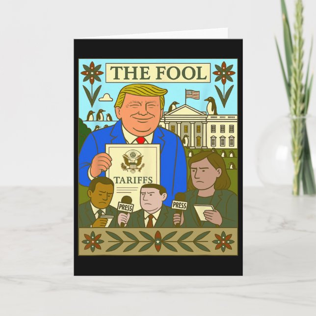 Tarjeta Trump Tarot Card El Loco impone arancel a Pengui (Anverso)