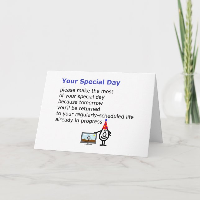 Tarjeta Tu Día Especial - un poema divertido de cumpleaños (Anverso)
