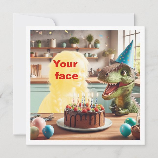 Tarjeta Tu hijo con dinosaurio, cumpleaños de dinosaurio,  (Anverso)