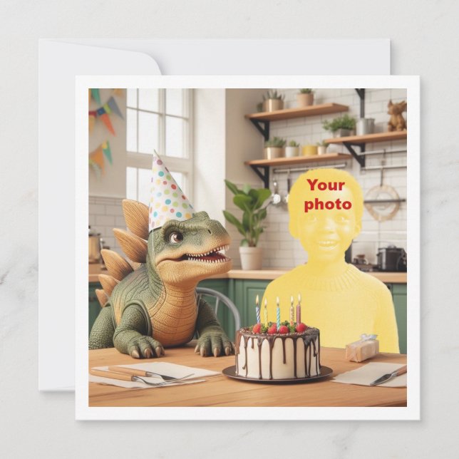 Tarjeta Tu hijo con dinosaurio, cumpleaños de estegosaurio (Anverso)