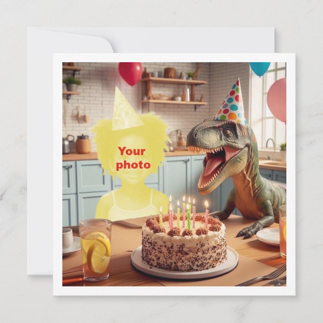 Tarjeta Tu hijo con dinosaurio, cumpleaños de velociraptor (Anverso)
