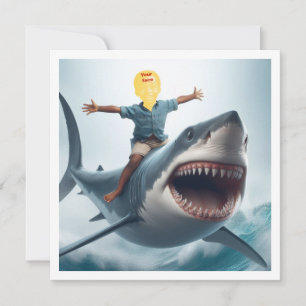 Tarjeta Tu hijo montando un gran tiburón blanco, un tiburó