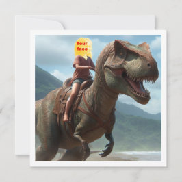 Tarjeta Tu hijo montando un T-rex, pon mi cara en la tarje
