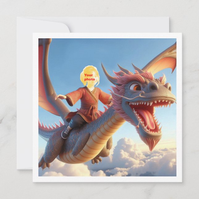Tarjeta Tu hijo volando sobre dragón asiático, carta de dr (Anverso)