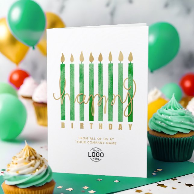 Tarjeta Tu logotipo "Green Candles Business Happy Birday" (Subido por el creador)