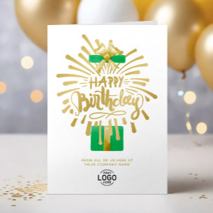 Tarjeta Tu logotipo Green Gift Gold Fireworks Group Cumple