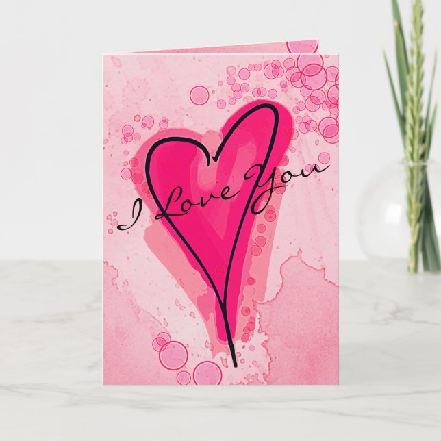 Tarjeta TU TEXTO Corazón de acuarela rosada (Anverso)
