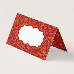 Tarjeta Tudor renacentista rojo y dorado Damask Floral
